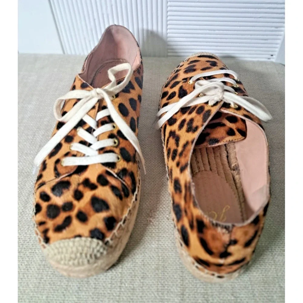 J.‎  Crew Espadrilles Size 9  Brown Animal Print  Calf Hair Lace-up